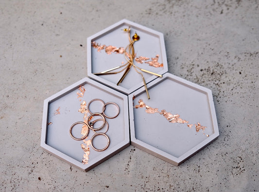 Light Grey & Copper Hexagon Coasters