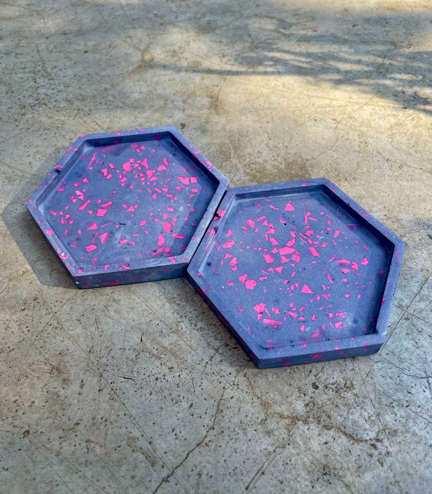 Neon Pink and Blue Terrazzo Hexagon Coaster set