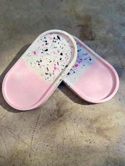 Pink and Black Terrazzo Oval Trinket Tray