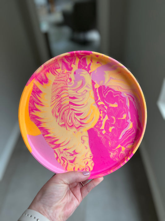 Neon Pink and Orange Marble Tray