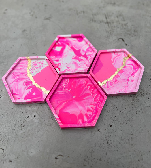 Neon Pink & Gold Hexagons