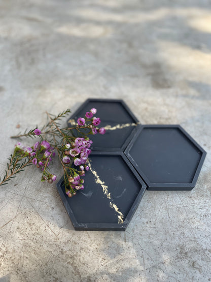 Black and Gold hexagon Coasters/Trays