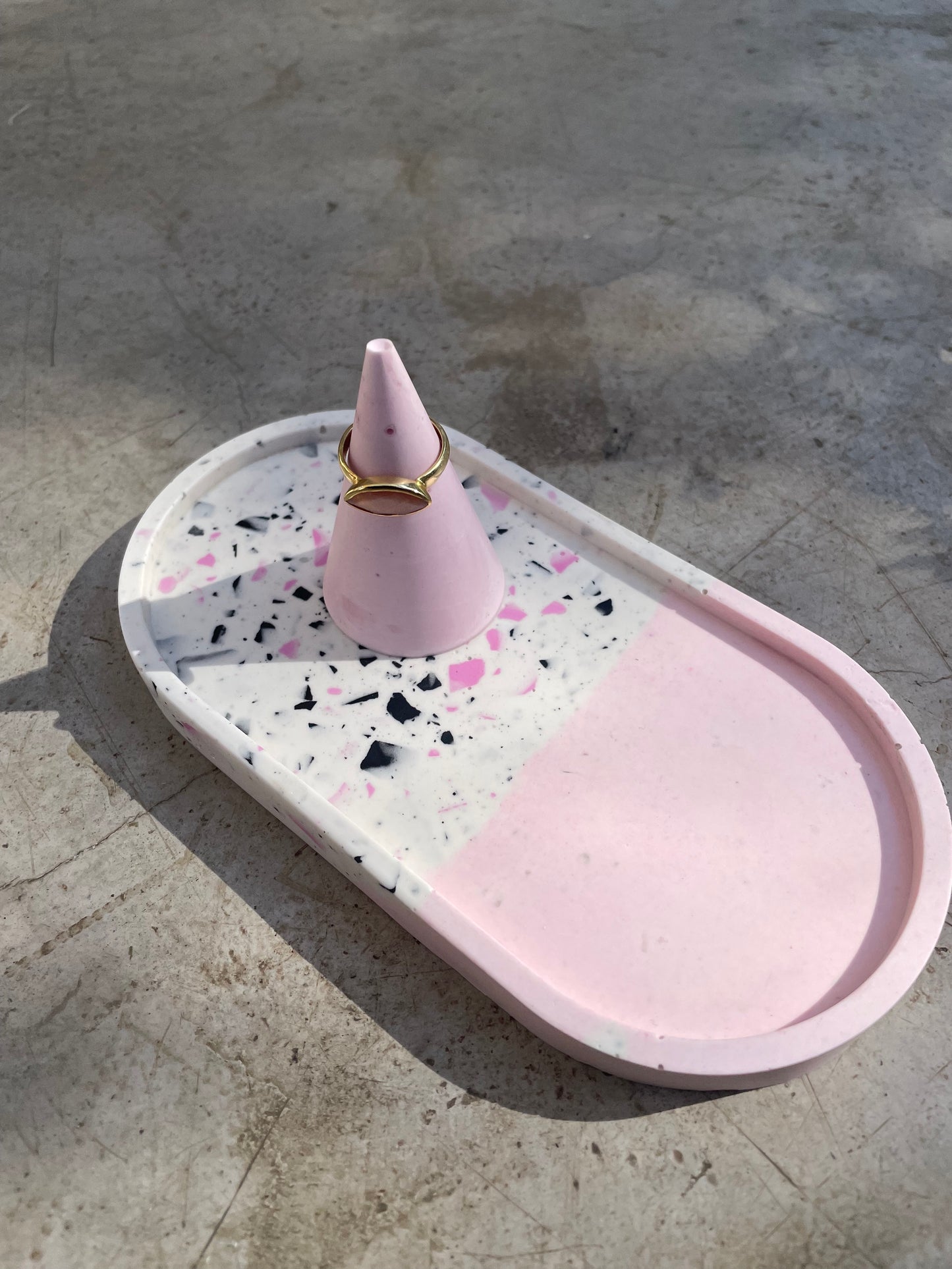 Pink and Black Terrazzo Oval Trinket Tray