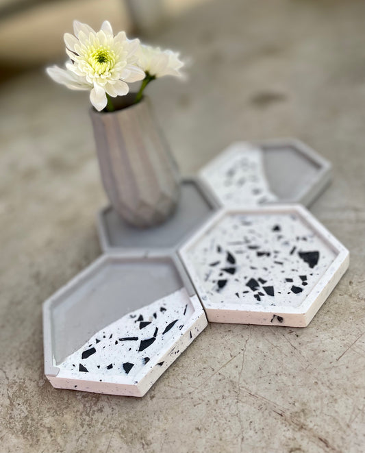 Black and White terrazzo Coaster Set